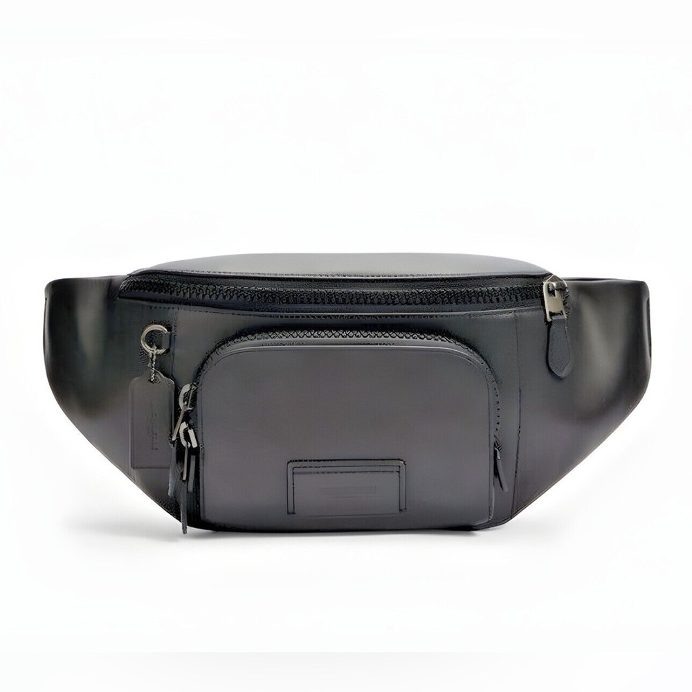 Coach Men’s Gunmetal/Black Smooth Calf Leather Track Belt Bag